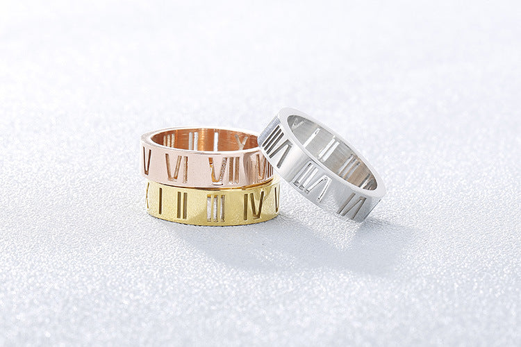 Simple Fashion Stainless Steel Hollow Roman Numeral Ring Wholesale Gooddiy
