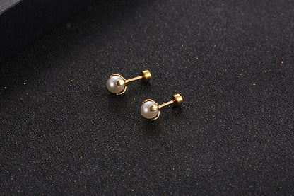 Fashion Titanium Steel Inlaid Pearl Stud Earrings Single Wholesale
