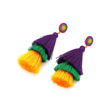 1 Pair Casual Retro Round Tassel Inlay Polyester Zinc Alloy Seed Bead Drop Earrings