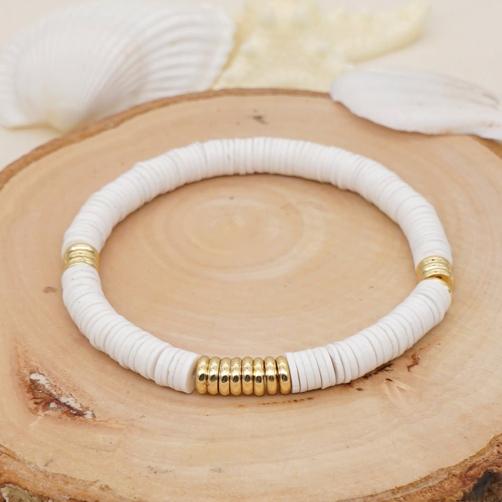 Ethnic Style Stainless Steel Gold-plated Geometric White Soft Ceramic Bracelet Jewelry