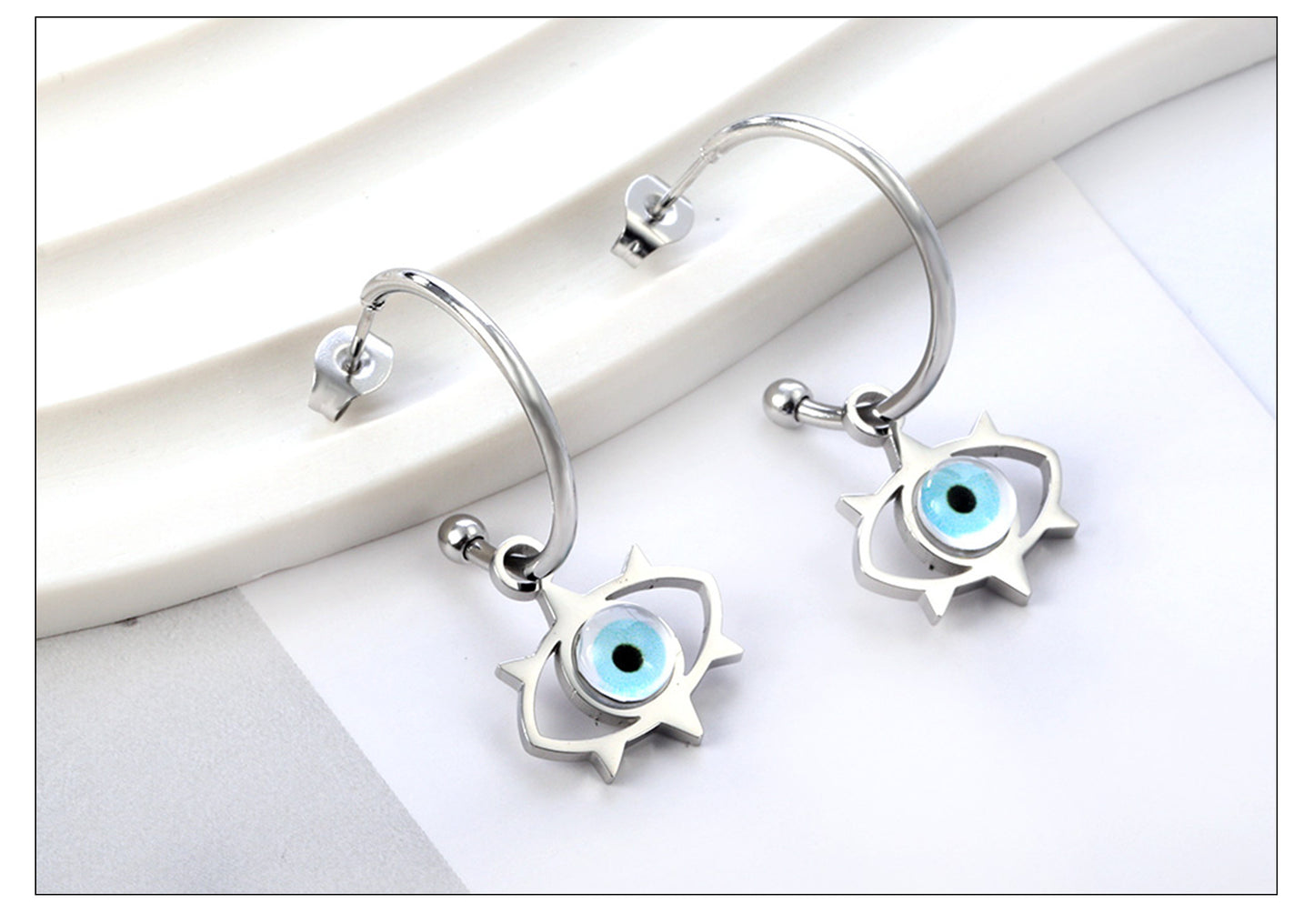 Retro Devil's Eye Stainless Steel Plating Inlay Resin Drop Earrings Ear Studs 1 Pair