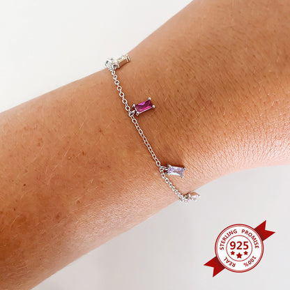 European And American S925 Sterling Silver Fashion Simple Color Zircon Bracelet Female Online Influencer Ins Style Bracelet Cross-border Hot Accessories