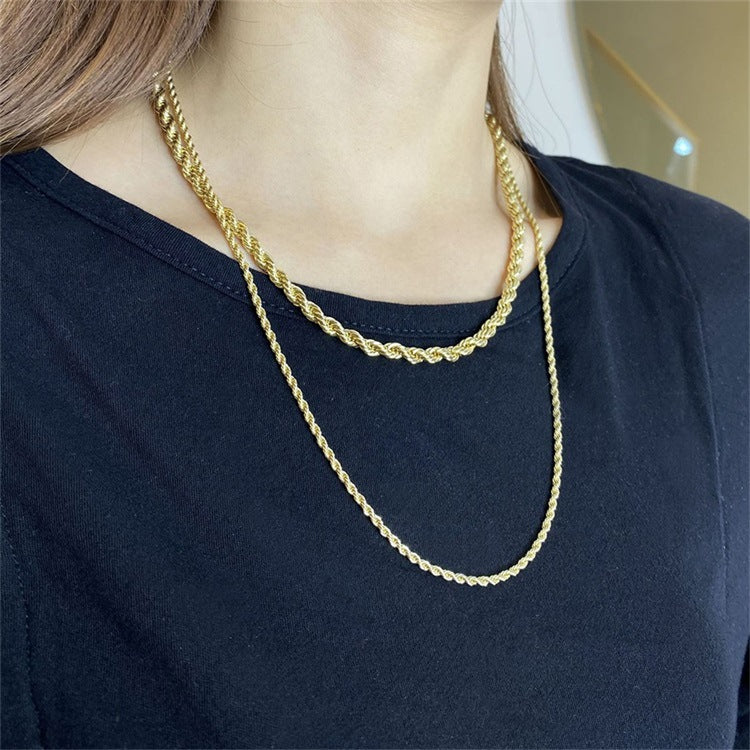 New Fashion Twist Chain 14k Gold Plated Stainless Steel Necklace