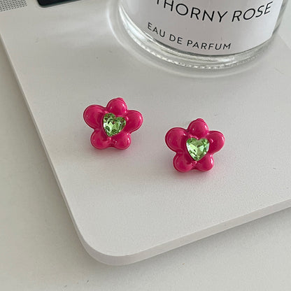 1 Pair Retro Simple Style Flower Inlay Alloy Zircon Ear Studs