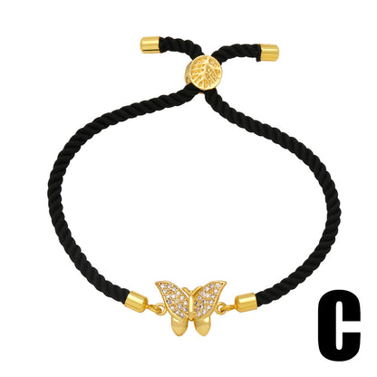 Copper Vintage Style Cross Butterfly Inlay Zircon Bracelets