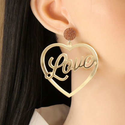 Korea Retro Geometric Love Acrylic Plate Earrings