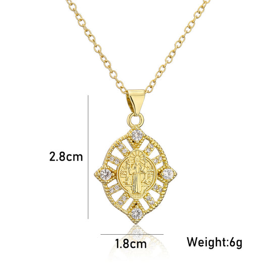 New Real Gold Electroplating Religious Series Pendant Copper Micro-inlaid Zircon Necklace