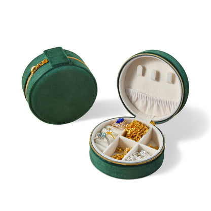 Round Travel Jewelry Storage Box - Jewelry Case for Rings and Small Accessories