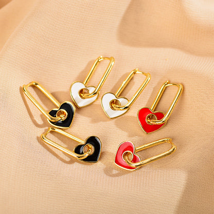 1 Pair Fashion Heart Shape Stainless Steel Polishing Enamel Drop Earrings