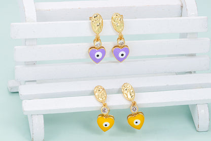 Fashion Heart Shape Eye Copper Earrings Plating Zircon Copper Earrings