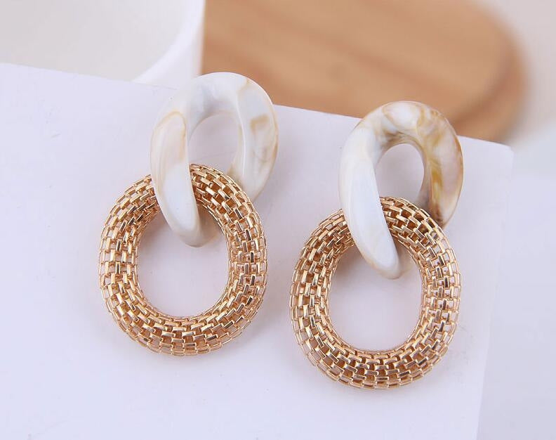 Fashion Acrylic Geometric Round Asymmetric Hollow Earrings