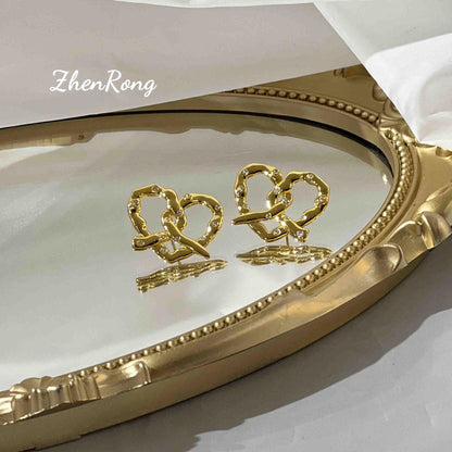 1 Piece 1 Pair Retro Heart Shape Copper Plating Women's Earrings Necklace