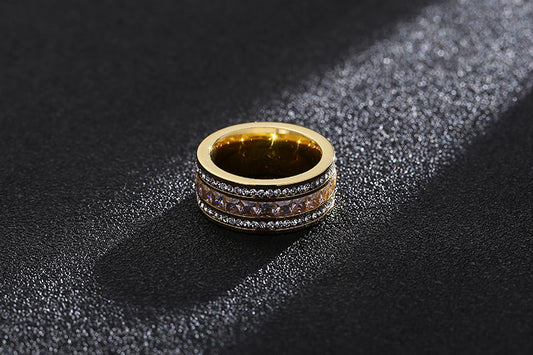 European And American Fashion Single Tight Full Zircon Stainless Steel Ring