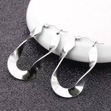 1 Pair Simple Style Irregular Plating Titanium Steel Hoop Earrings