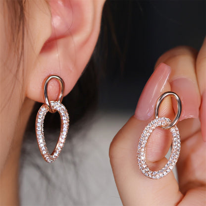 1 Pair Sweet Oval Inlay Copper Artificial Gemstones Earrings