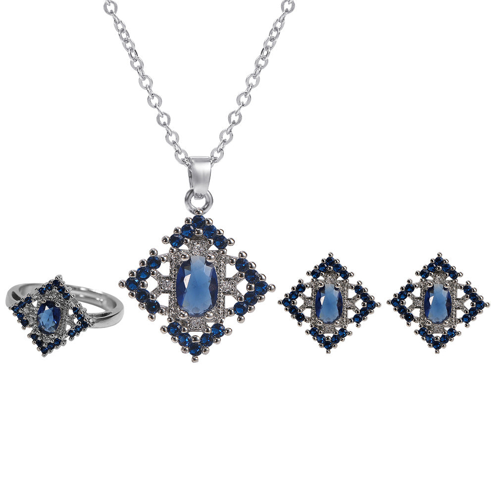 Copper Elegant Rhombus Inlay Zircon Jewelry Set