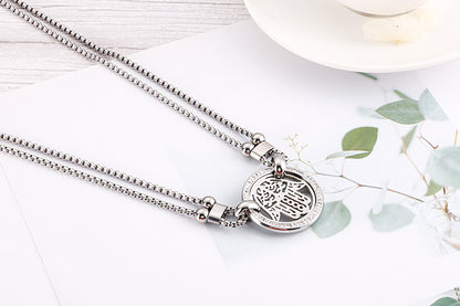 New Fashion Round Personality Titanium Steel Diamond Double-layer Necklace Wholesale