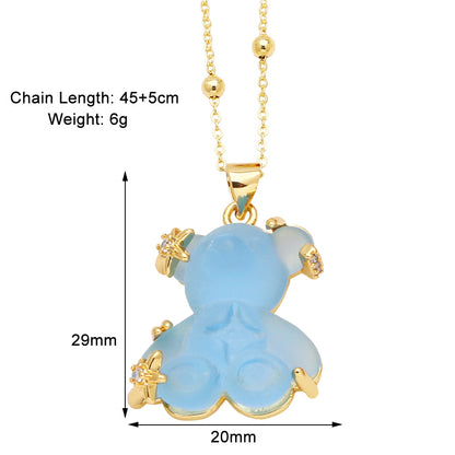 Copper Gold Plated Cute Simple Style Bear Inlay Resin Zircon Pendant Necklace