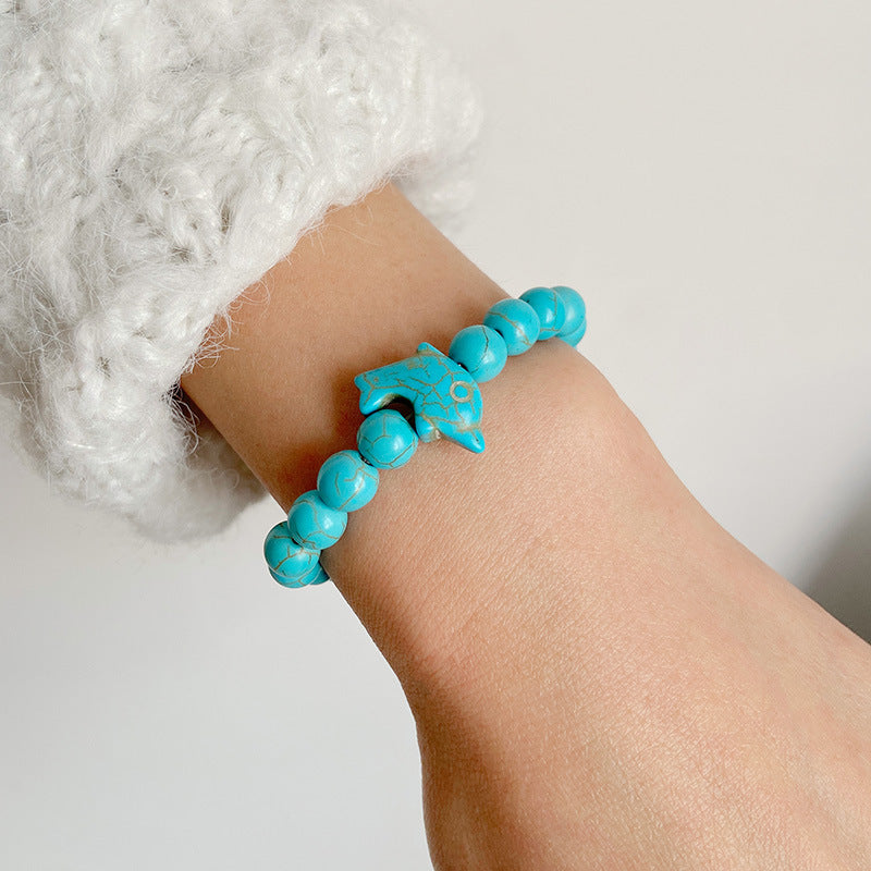 Retro Color Block Dolphin Natural Stone Turquoise Women's Bracelets 1 Piece