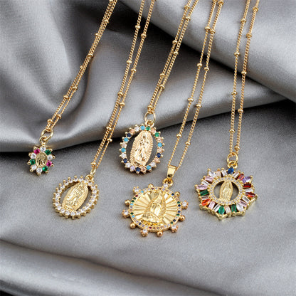 Fashion Saint Copper Plating Zircon Pendant Necklace