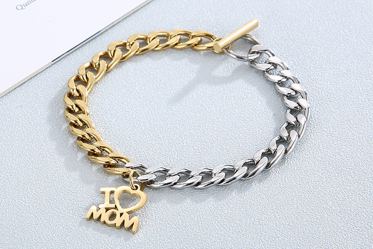 European And American Fashion Stainless Steel Hollow Heart-shaped Mom Letter Ot Buckle Jewelry Set