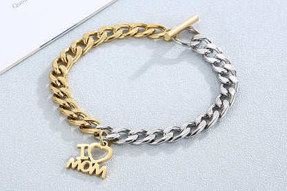 European And American Fashion Stainless Steel Hollow Heart-shaped Mom Letter Ot Buckle Jewelry Set