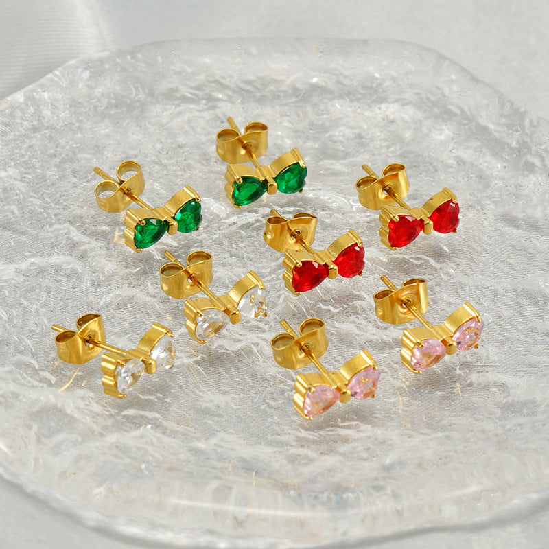 1 Pair Simple Style Bow Knot Plating Inlay Stainless Steel Zircon Ear Studs