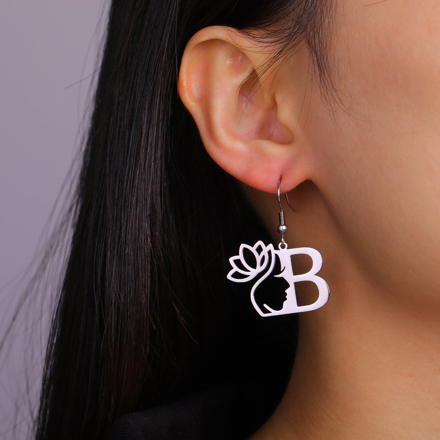 1 Pair Elegant Simple Style Letter Lotus Plating Stainless Steel Drop Earrings