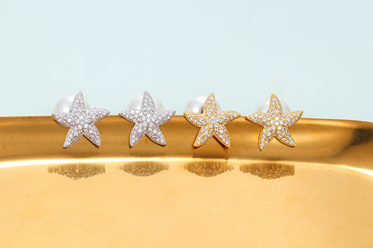 Fashion Golden Starfish Micro-inlaid Zircon Earrings Wholesale