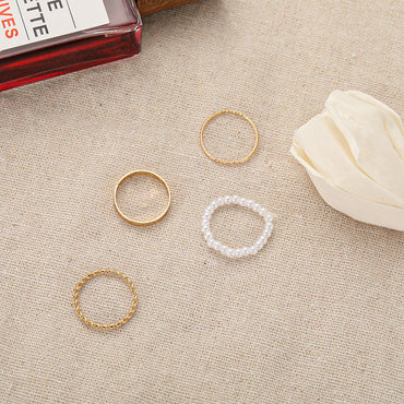 Fashion Simple Pearl Wave Twist Joint Alloy Ring Four-piece Set