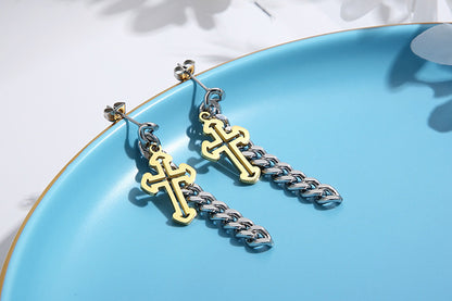 Women's Stainless Steel Golden Cross Thick Chain Earrings Wholesale