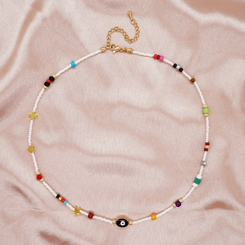 Ethnic Style Star Eye Glass Beaded Necklace