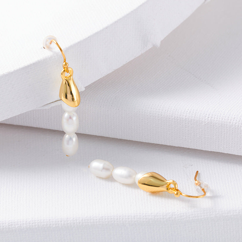 1 Pair Simple Style Round Artificial Pearl Copper Patchwork Drop Earrings