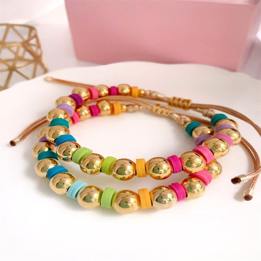 1 Piece Fashion Multicolor Soft Clay Metal Beaded Knitting Women's Bracelets