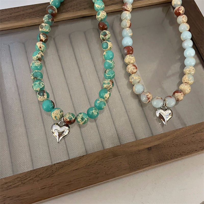 Wholesale Ig Style Casual Heart Shape Natural Stone Copper Beaded Pendant Necklace