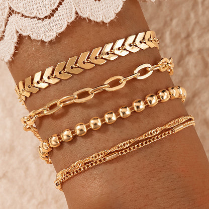 Simple Thick Chain Geometric Leaf Airplane Bracelet 4 Piece Set