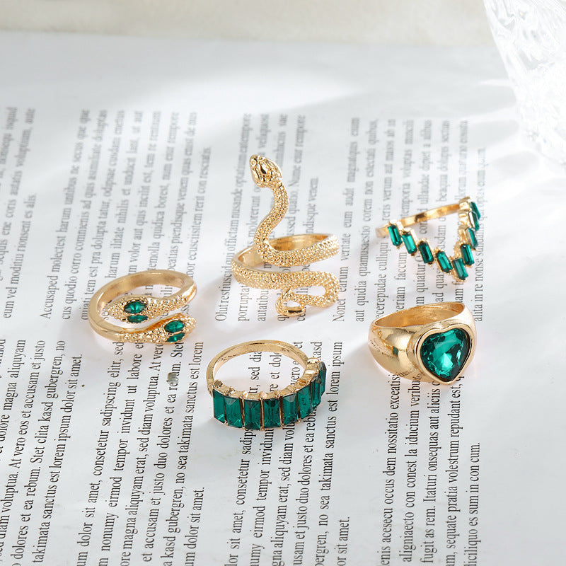 Exaggerated Ethnic Style Cool Style Leaf Round Snake Alloy Plating Inlay Turquoise Women's Rings