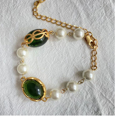Chinoiserie Geometric Alloy Artificial Gemstones Women's Bracelets Necklace 1 Piece