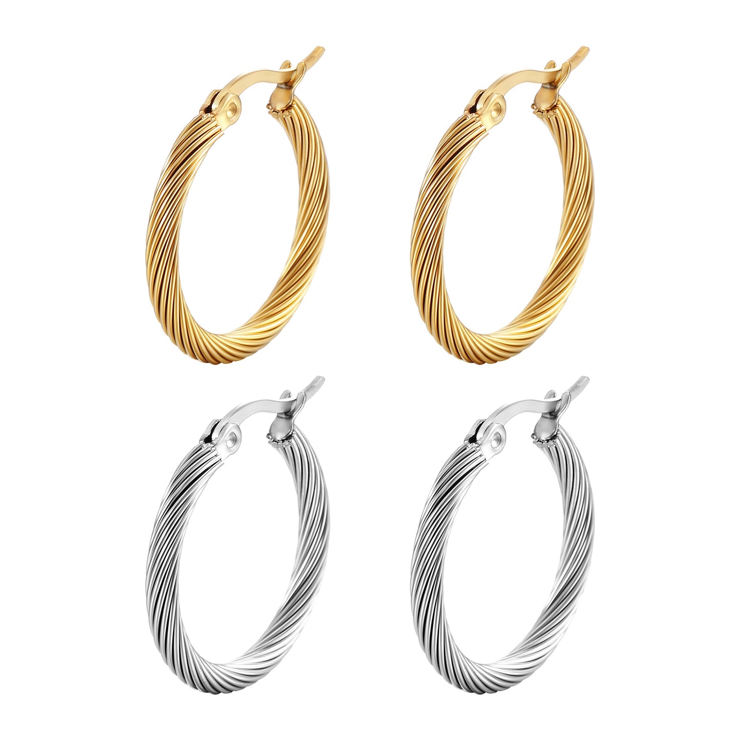 Fashion Round Stainless Steel Plating Hoop Earrings 1 Pair