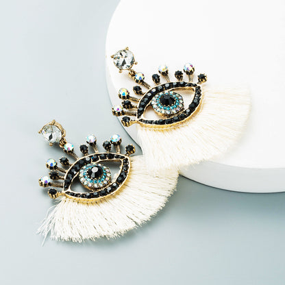 European And American Exaggerated Turkish Blue Eyes Tassel Earrings Fashionable Personalized Fan-shaped Devil Eyes Ins Earrings