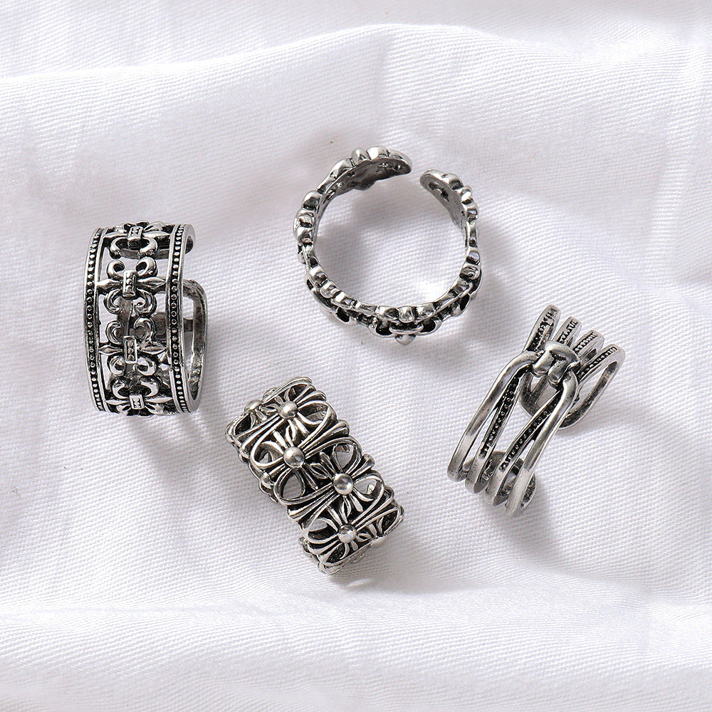 Simple Hollow Ring Set Retro Metal Old Anchor Cross Ring Batch