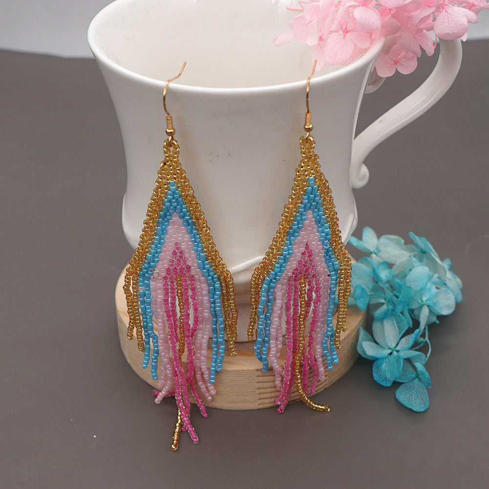 Fashion Geometric Beaded Tassel Earrings