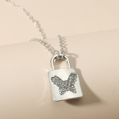 Creative Fashion Diamond Butterfly Lock Pendant Alloy Necklace Wholesale Gooddiy