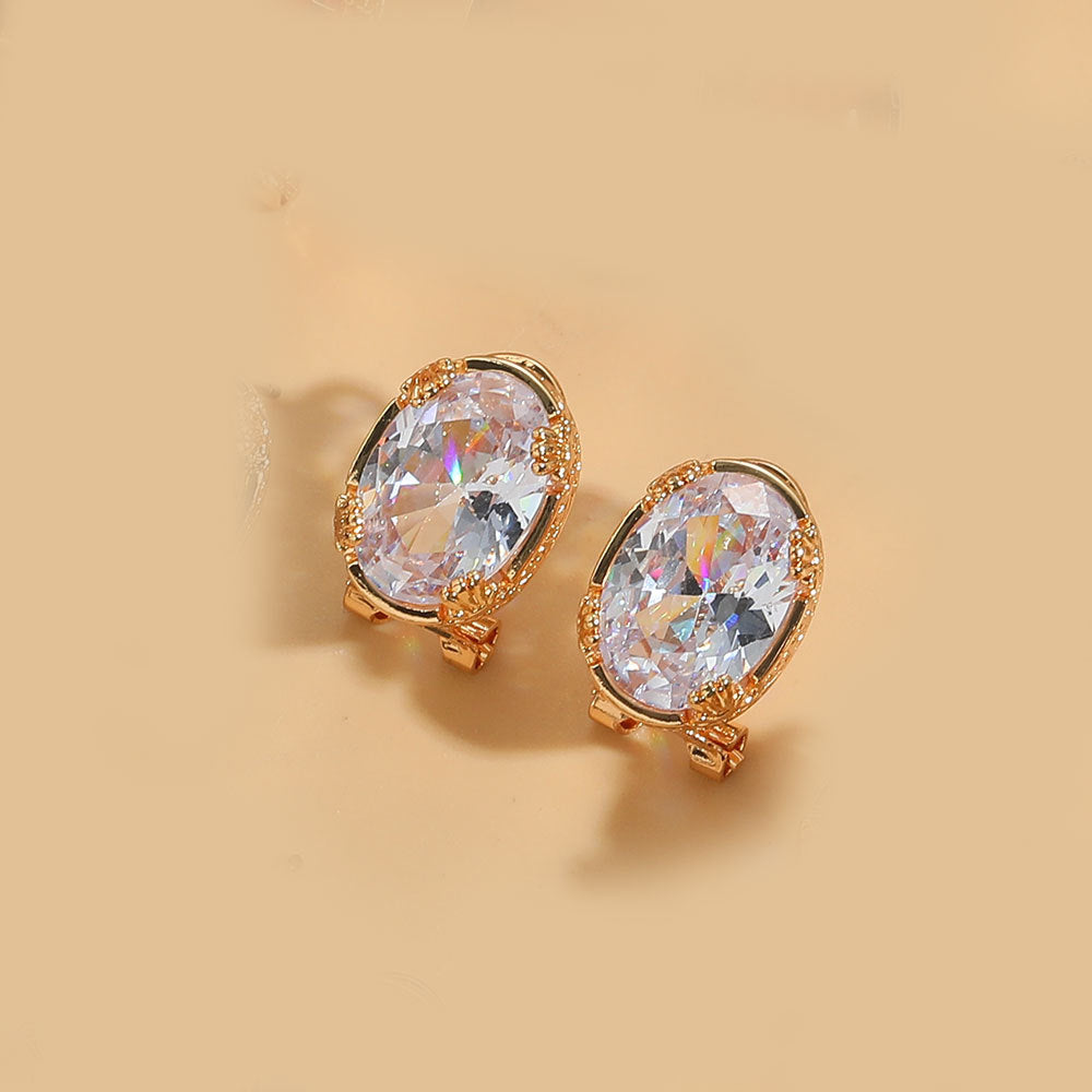 Cross-border new personality style trend French retro oval crystal zircon earrings niche design temperament earrings women