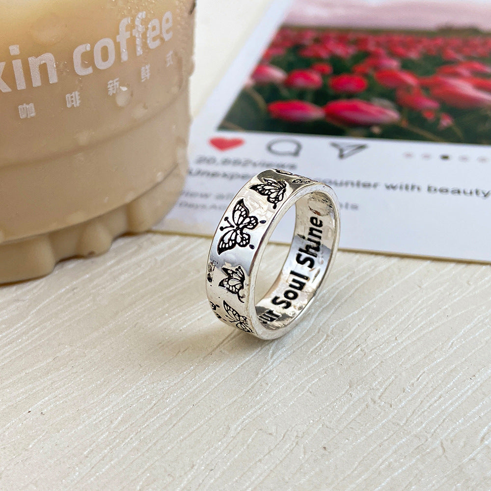 Creative Personality Mushroom Ring Set 3-piece Joint Ring Retro Engraving Butterfly Ring