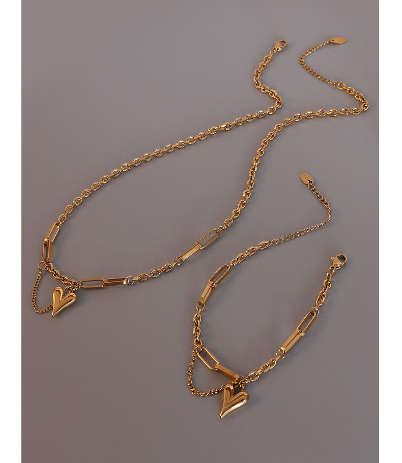 Fashion Heart Shape Titanium Steel Plating Chain Women's Bracelets Necklace 1 Piece