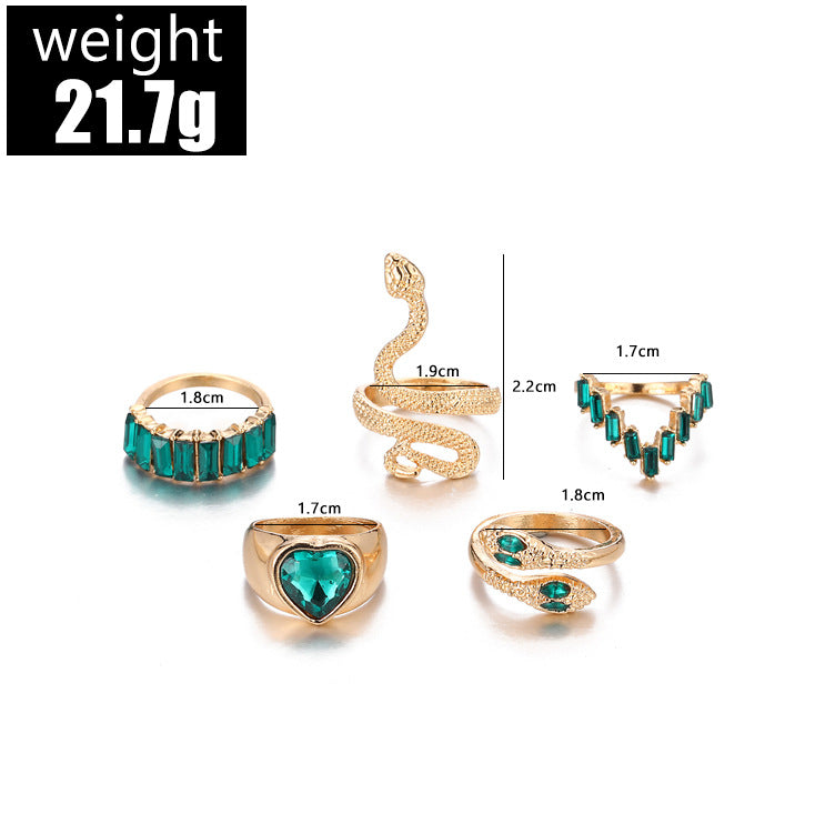 Exaggerated Ethnic Style Cool Style Leaf Round Snake Alloy Plating Inlay Turquoise Women's Rings