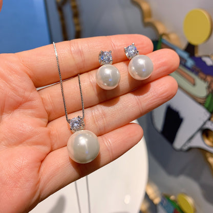 Lady Pearl Artificial Pearl Women's Earrings Necklace 1 Piece