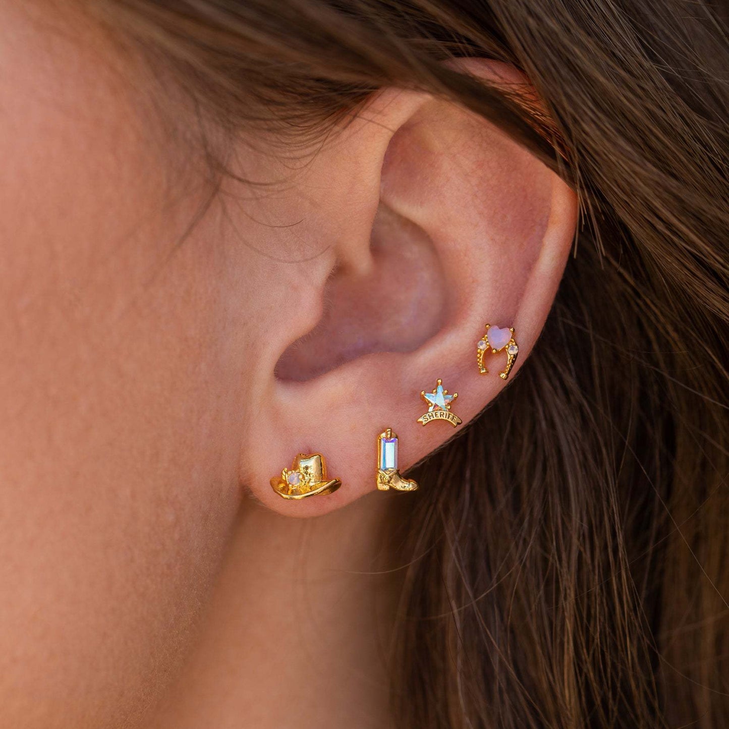 1 Set Cute Heart Shape Inlay Brass Zircon Ear Studs