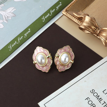 Vintage Court Retro Color Enamel Drip Glazed 925 Silver Stud Earrings Spring And Summer New Mid-ancient Drip Glazed Earrings